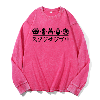 Ghibli Totoro No Face Kaonashi Vintage Cotton Wash Long-sleeve T-shirt