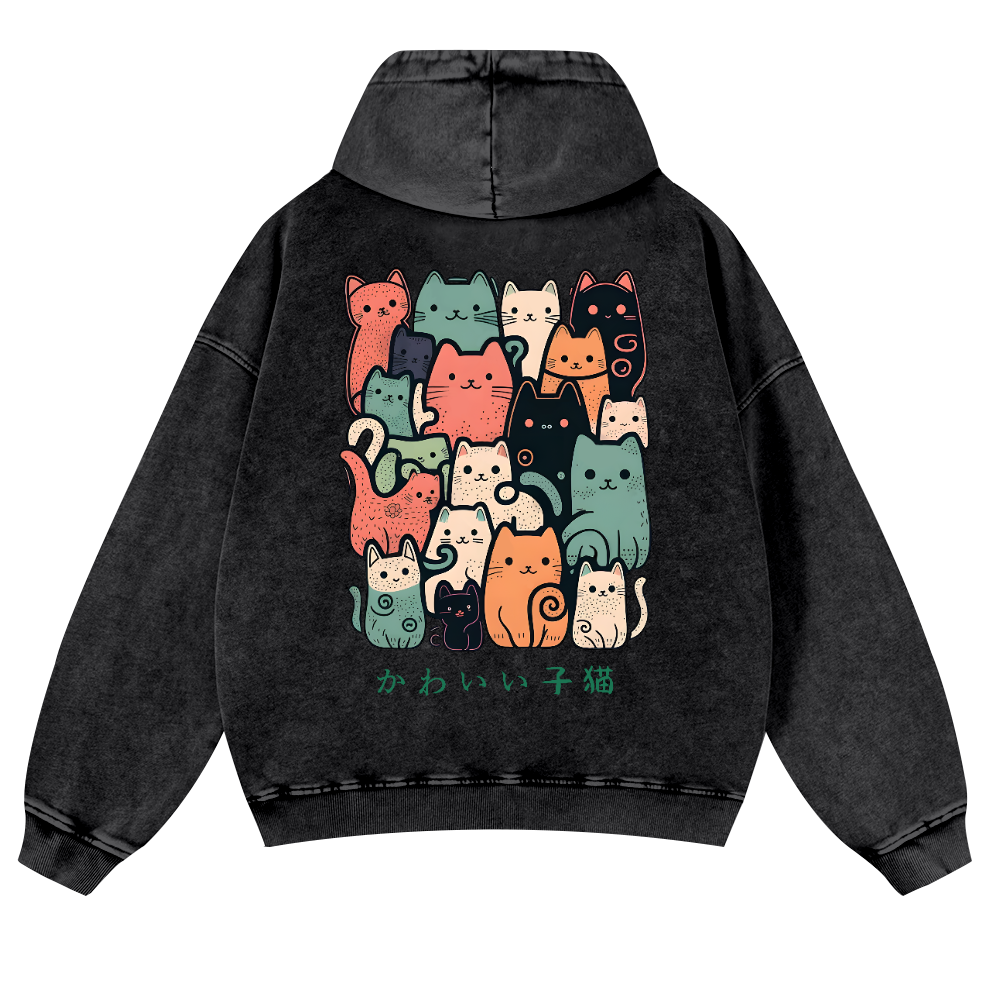 Cat Vintage Washed Cotton Back Art Hoodie