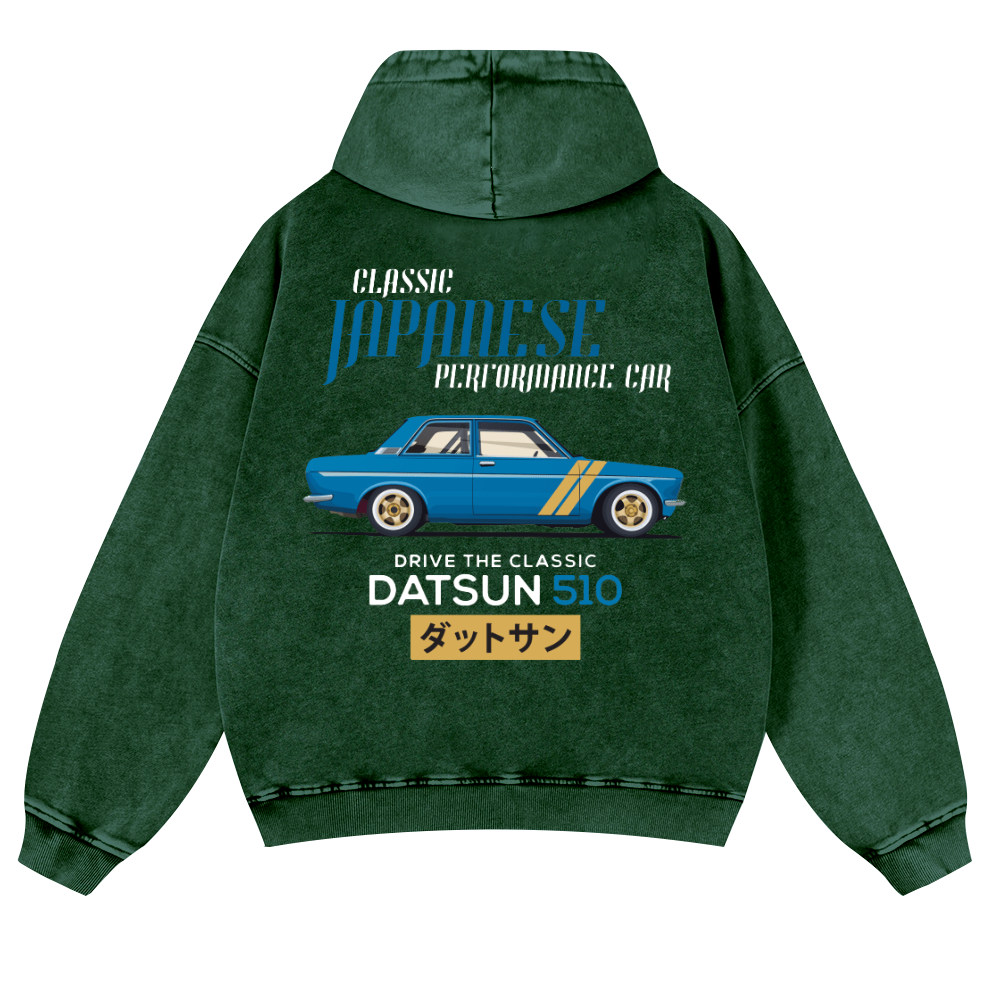 Datsun Car Vintage Washed Cotton Back Art Hoodie
