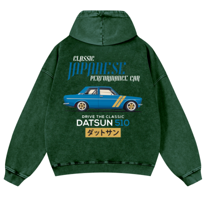 Datsun Car Vintage Washed Cotton Back Art Hoodie