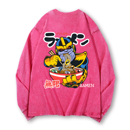 Ramen Hero Vintage Washed Cotton Back Art Long-sleeve T-shirt