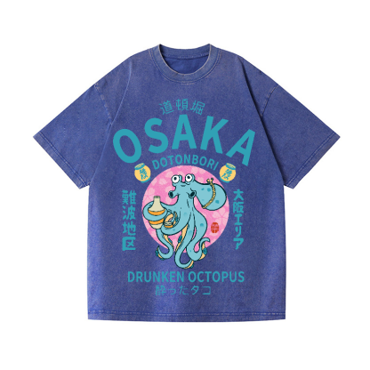 Osaka Dotonbori Drunken Octopus Vintage Wash Japanese Design T-Shirt