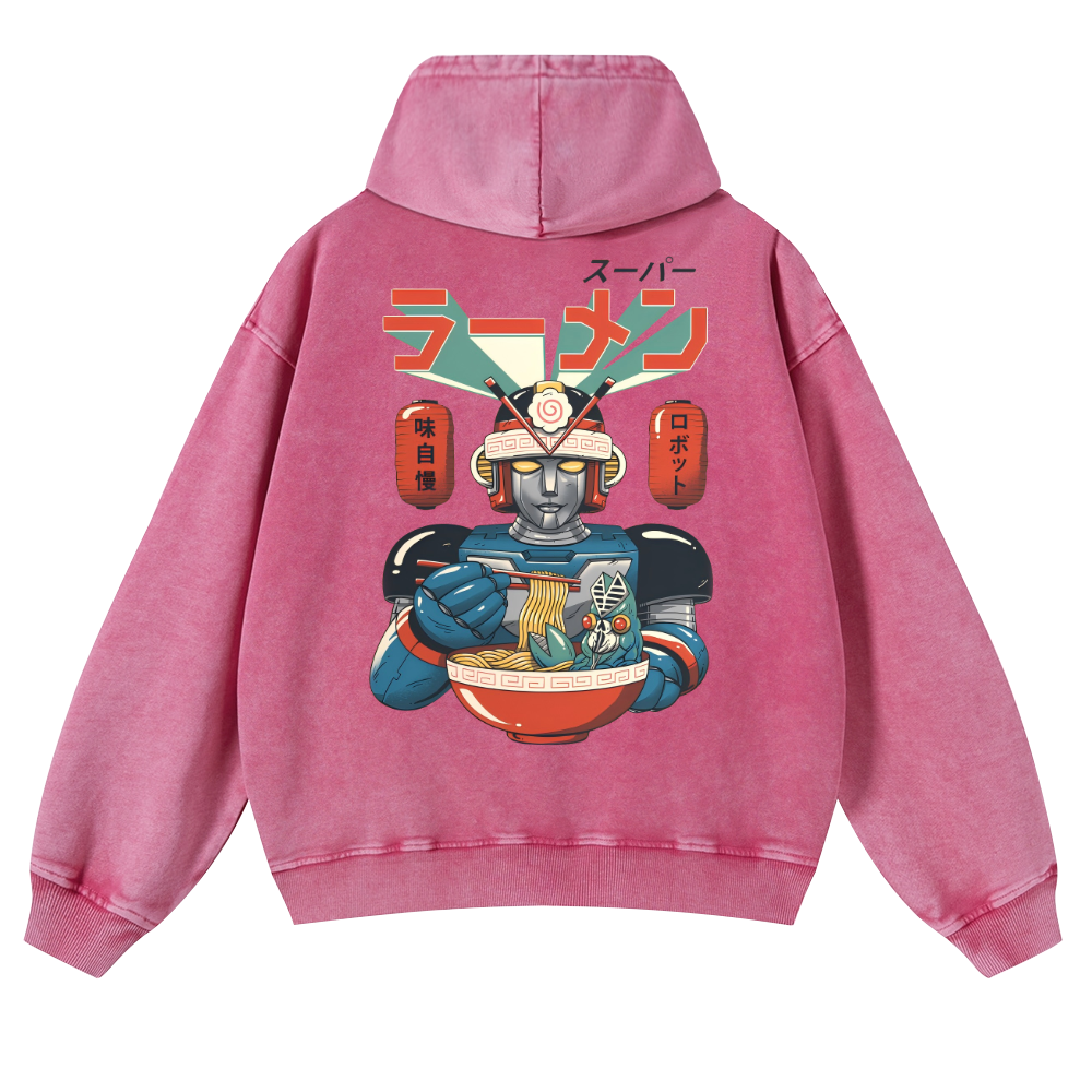 Ramen Robot Vintage Washed Cotton Back Art Hoodie