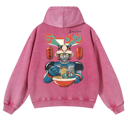 Ramen Robot Vintage Washed Cotton Back Art Hoodie