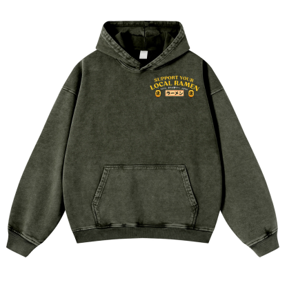 Ramen Lucky Cat Vintage Washed Cotton Back Art Hoodie