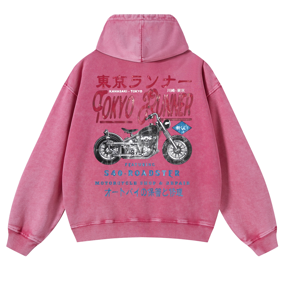 Kawasaki Motorcycle Vintage Washed Cotton Back Art Hoodie