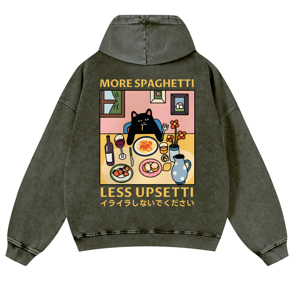 Spaghetti Cat Vintage Washed Cotton Back Art Hoodie