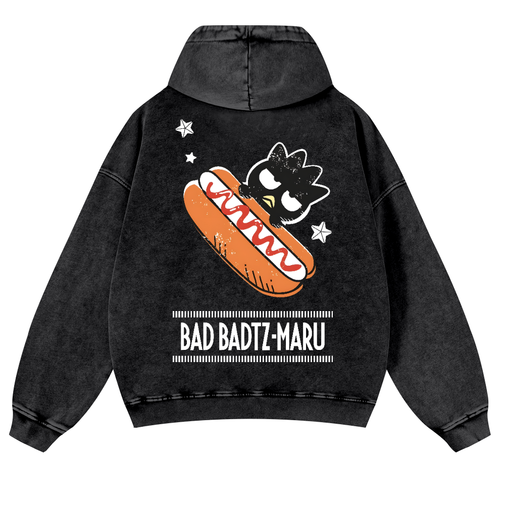 Bad Badtz-Maru Hotdog Vintage Washed Cotton Back Art Hoodie
