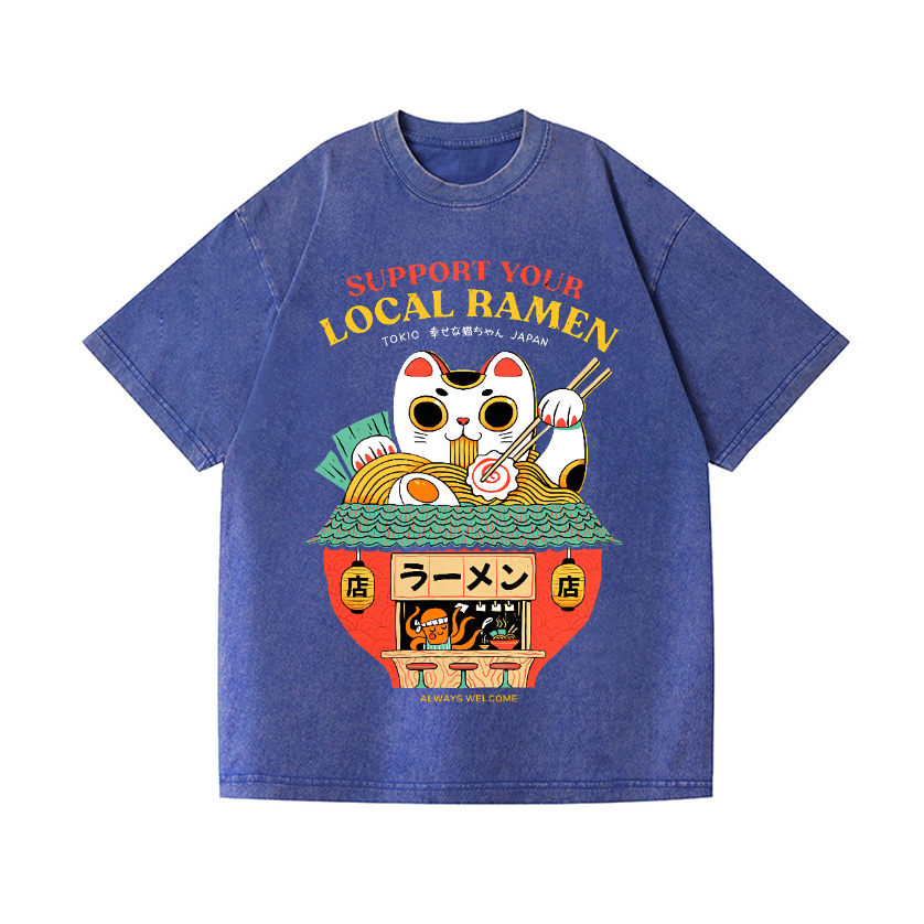 Ramen Cat Vintage Wash Japanese Design T-Shirt