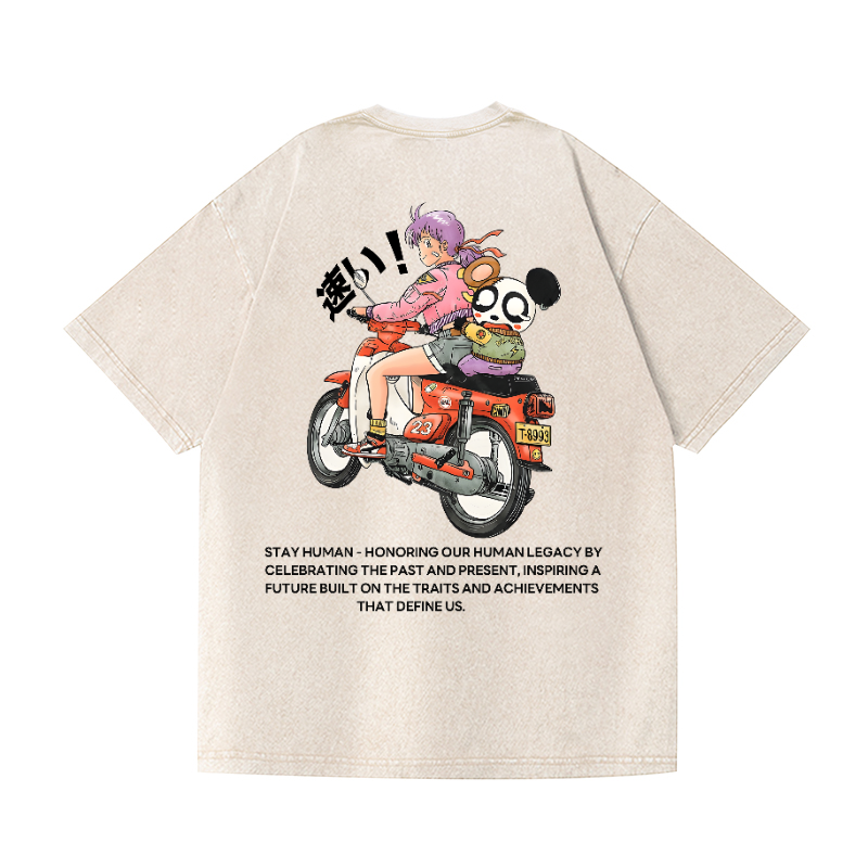 Motorcycle Vintage Wash Japanese Design Back Art T-Shirt