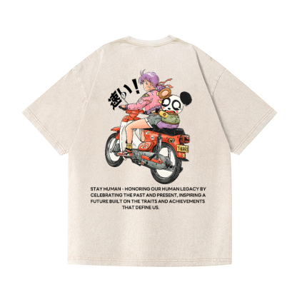 Motorcycle Vintage Wash Japanese Design Back Art T-Shirt