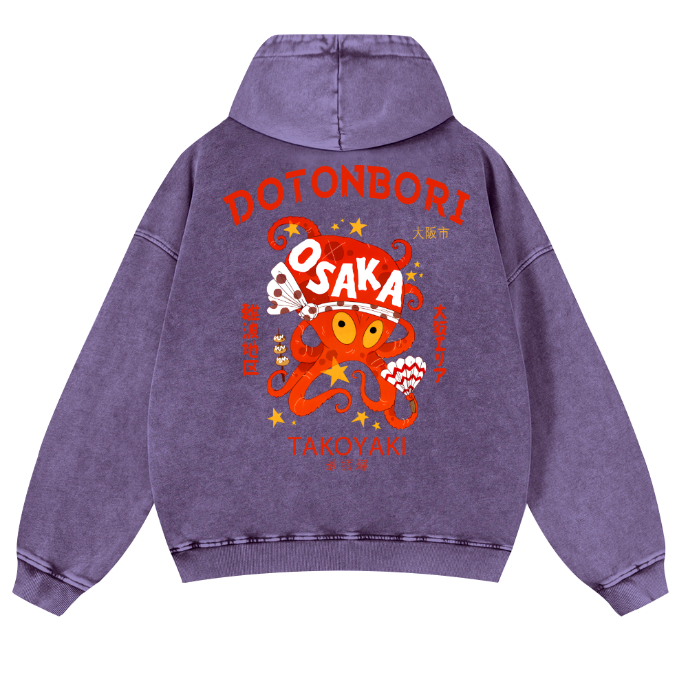 Osaka Dotonbori OctopusVintage Washed Cotton Back Art Hoodie