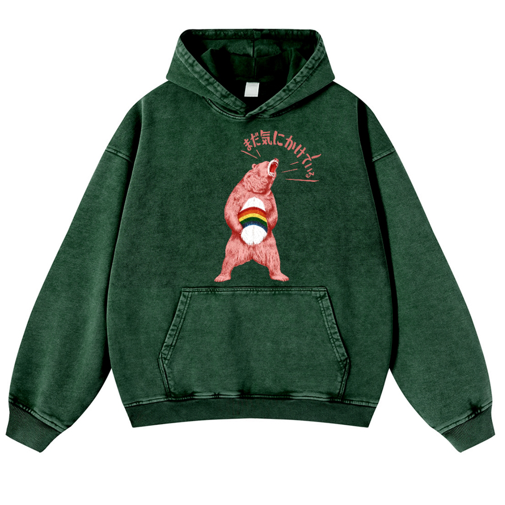 Bear Vintage Washed Thick Cotton Hoodie