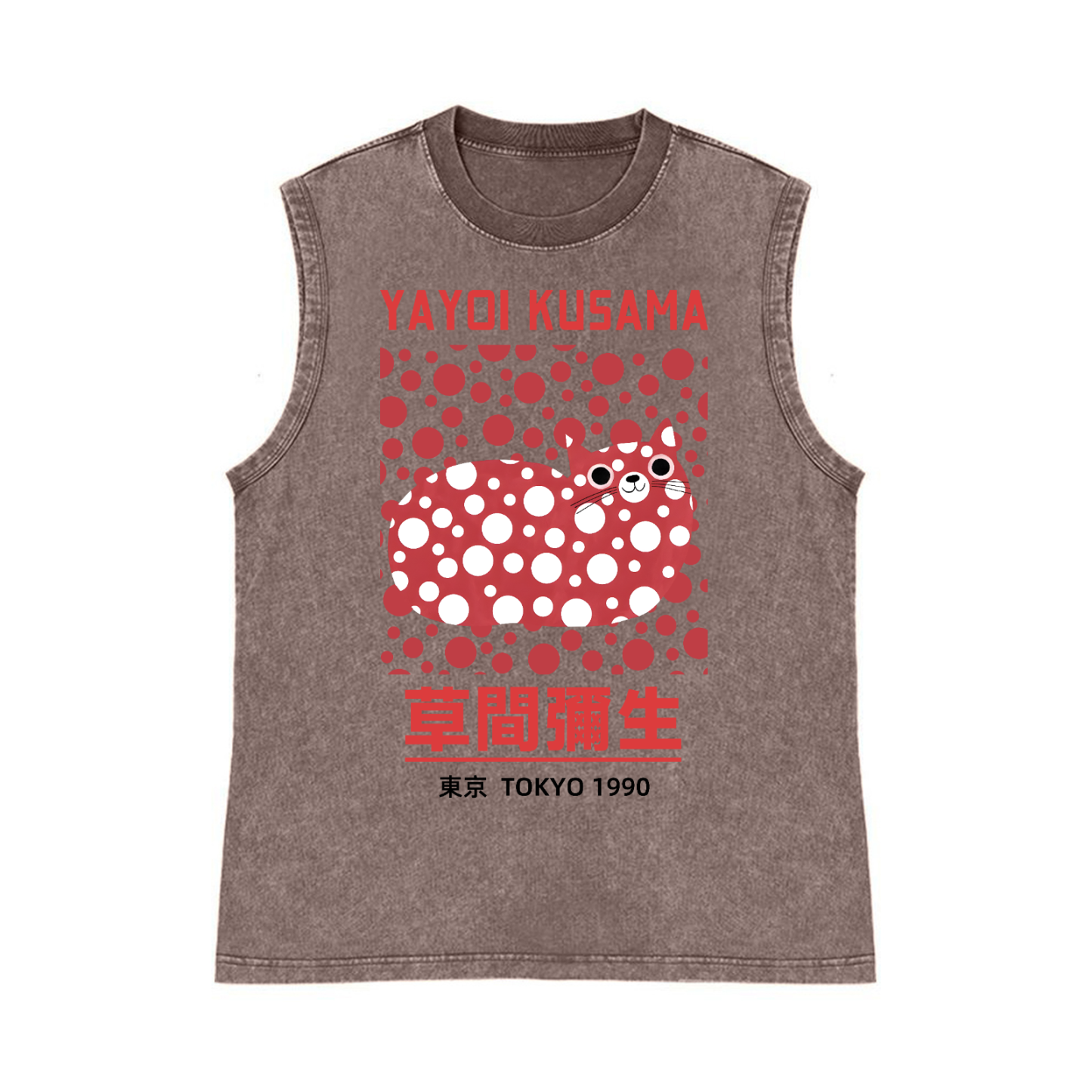 Yayoi Kusama Cat Pure Cotton Wash-Dyed Sleeveless Tank Top
