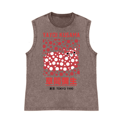 Yayoi Kusama Cat Pure Cotton Wash-Dyed Sleeveless Tank Top