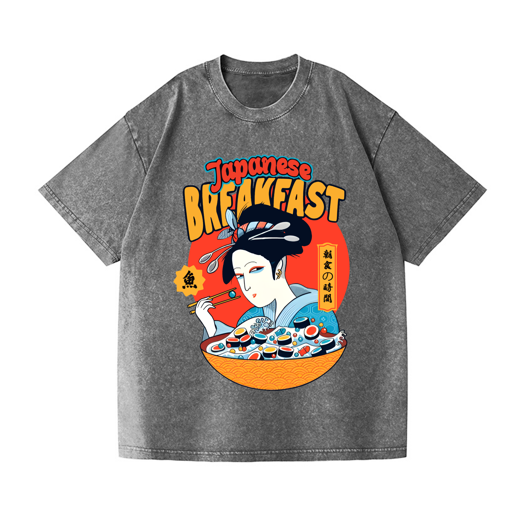 Geisha Fish Sushi Vintage Wash Japanese Design T-Shirt
