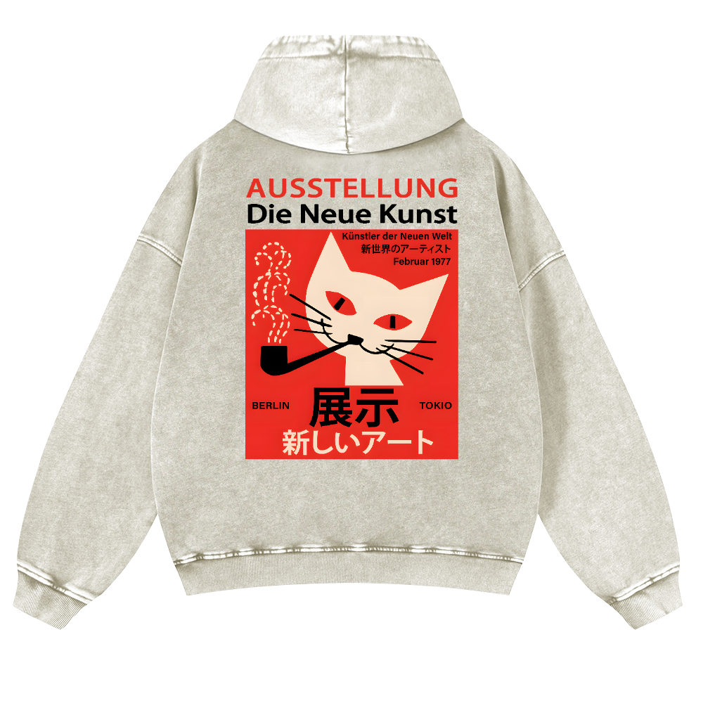 Cat Vintage Washed Cotton Back Art Hoodie