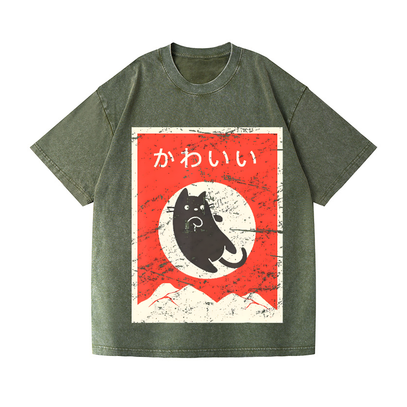 The Jumping Black Cat Vintage Wash Japanese Design T-Shirt