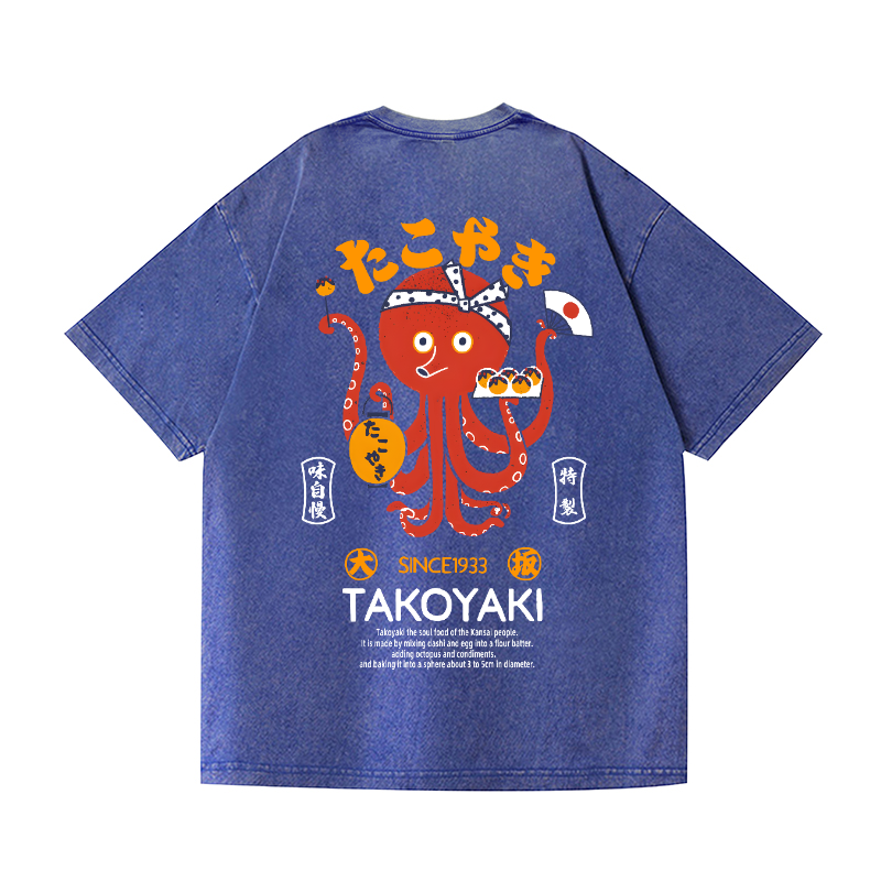 Takoyaki Octopus Vintage Wash Japanese Design Back Art T-Shirt
