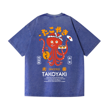 Takoyaki Octopus Vintage Wash Japanese Design Back Art T-Shirt