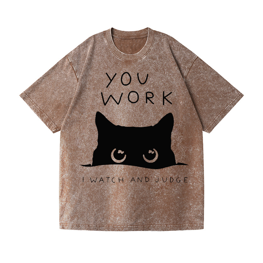 Cat Watching Your Work Vintage Wash Japanese Design T-Shirt
