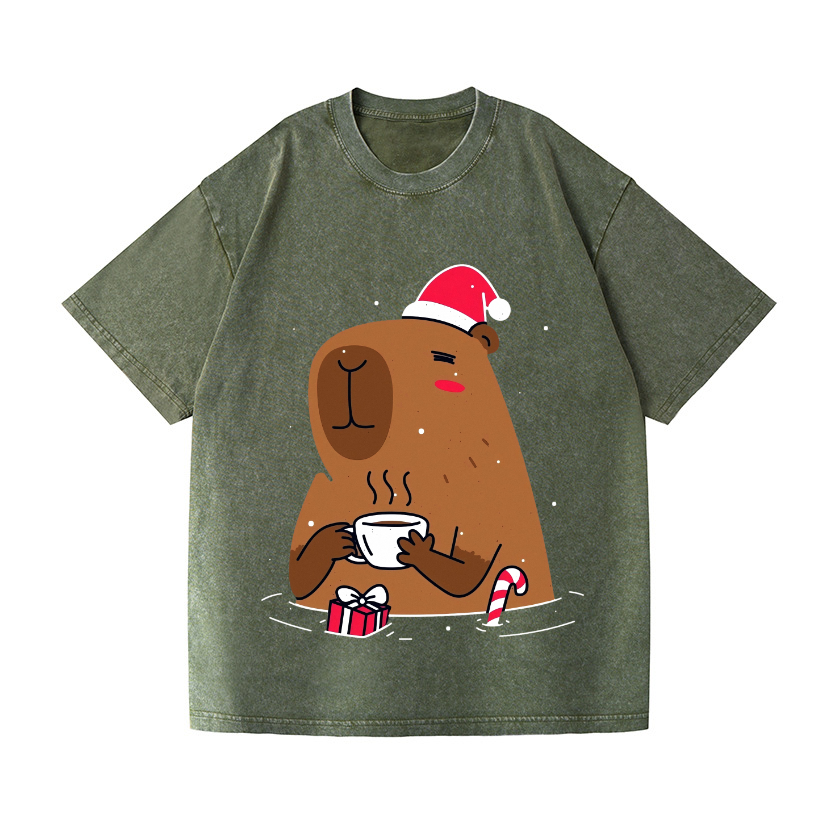 Capybara's Christmas Time Vintage Wash Japanese Design T-Shirt