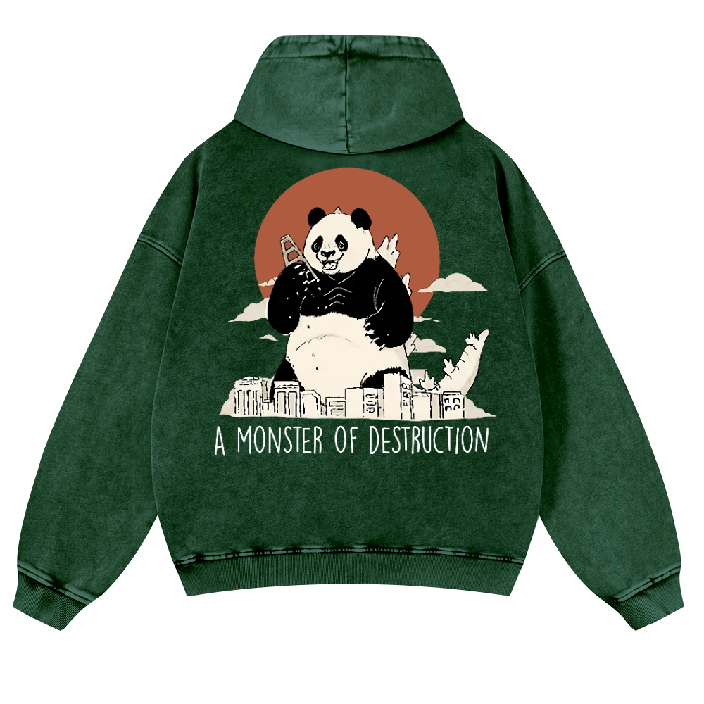 Panda Godzilla Vintage Washed Cotton Back Art Hoodie