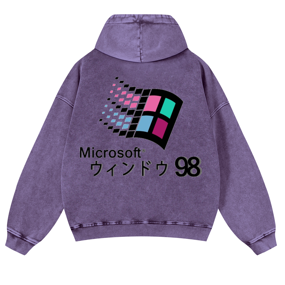 Microsoft Windows 98 Vintage Washed Cotton Back Art Hoodie