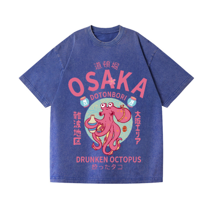 Osaka Dotonbori Drunken Octopus Vintage Wash Japanese Design T-Shirt