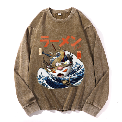 Ramen Wave Vintage Cotton Wash Crewneck Sweatshirt