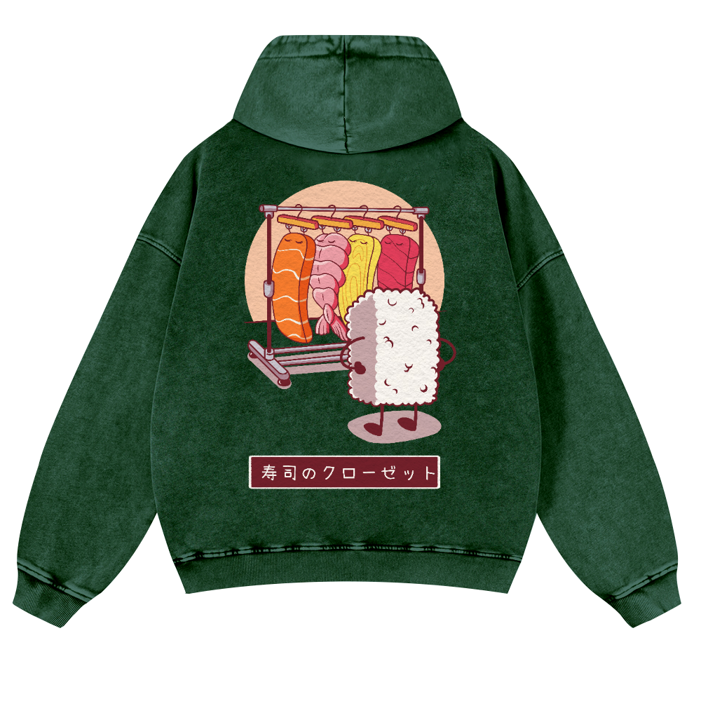 Sushi Vintage Washed Cotton Back Art Hoodie