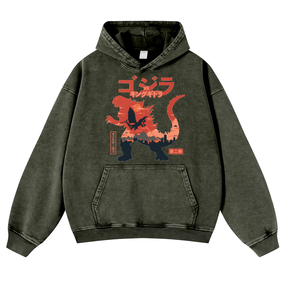 Godzilla vs. King Ghidorah Showdown Vintage Washed Thick Cotton Hoodie