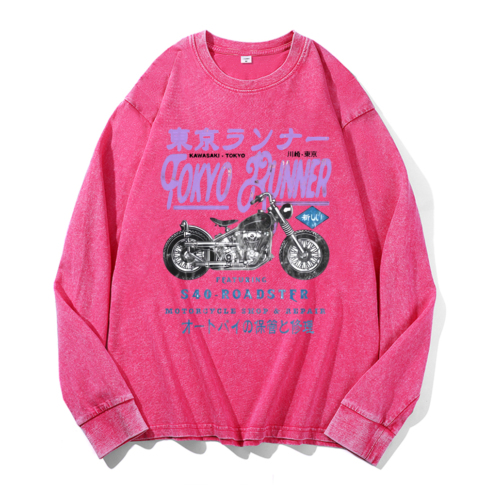 Tokyo Kawasaki S40 Repair Vintage Cotton Wash Crewneck Sweatshirt