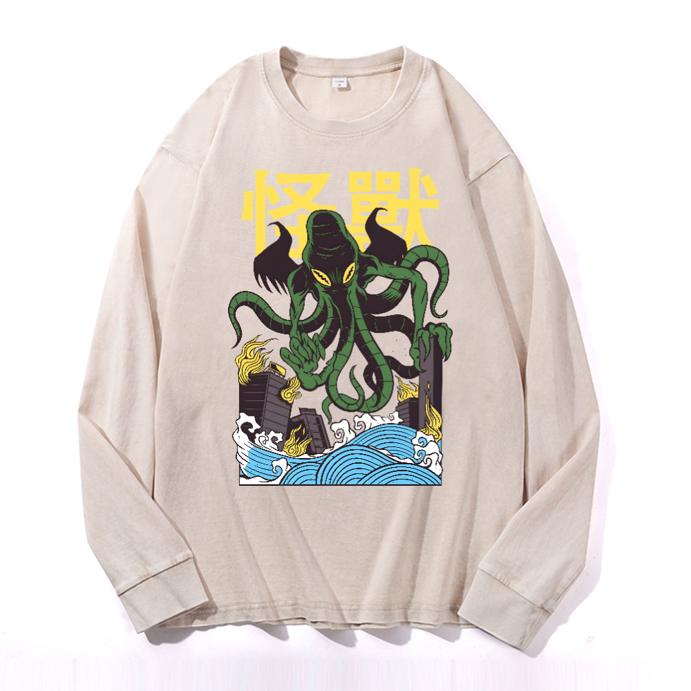 Octopus Monster Vintage Cotton Wash Crewneck Sweatshirt