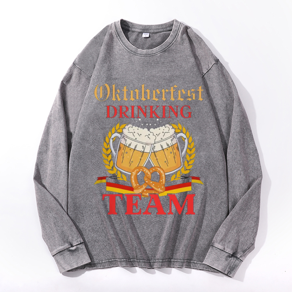 Oktoberfest Drinking Team Vintage Cotton Wash Crewneck Sweatshirt