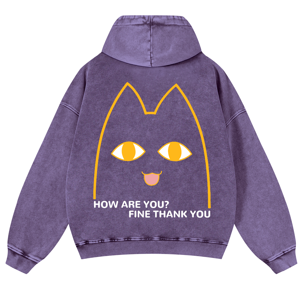 Cat Vintage Washed Cotton Back Art Hoodie