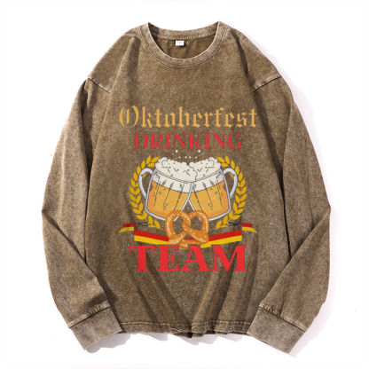 Oktoberfest Drinking Team Vintage Cotton Wash Crewneck Sweatshirt