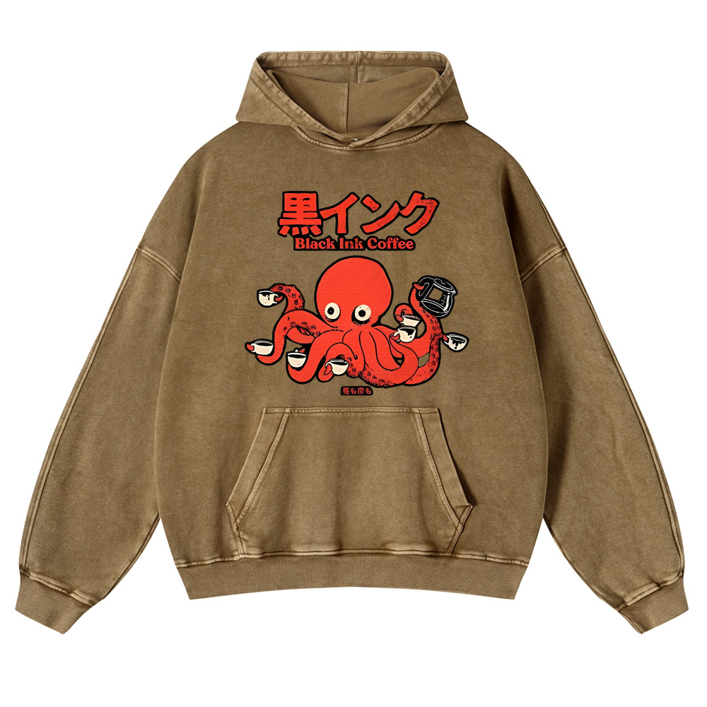 Octopus Coffee Vintage Washed Thick Cotton Hoodie