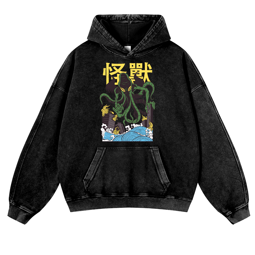 Octopus Monster Vintage Washed Thick Cotton Hoodie
