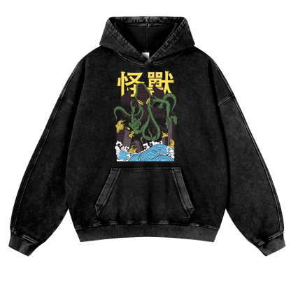 Octopus Monster Vintage Washed Thick Cotton Hoodie