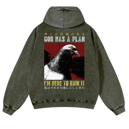 Pigeon Vintage Washed Cotton Back Art Hoodie