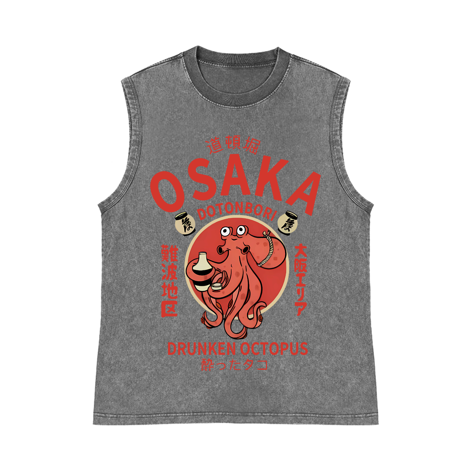 OSAKA Dotonbori Octopus Pure Cotton Wash-Dyed Sleeveless Tank Top