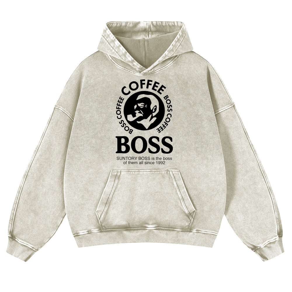 Coffee Boss Vintage Washed Thick Cotton Hoodie