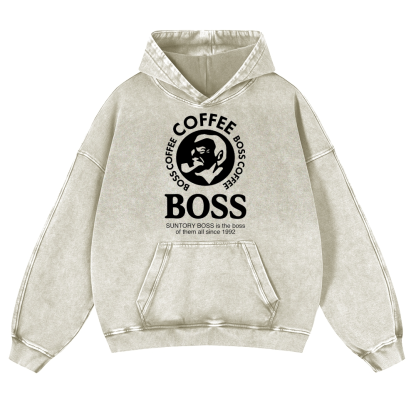 Coffee Boss Vintage Washed Thick Cotton Hoodie