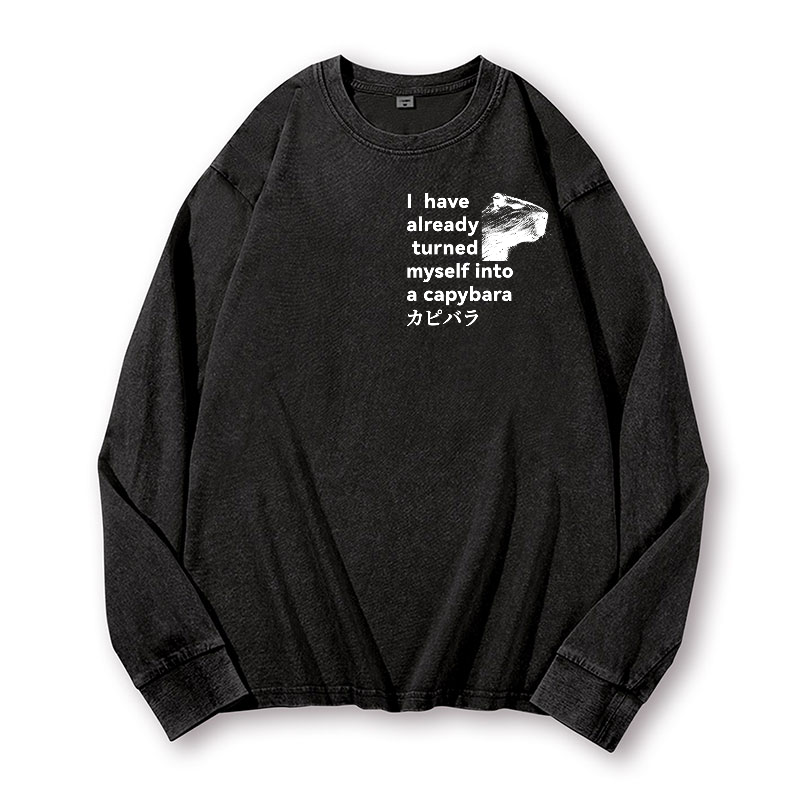 Capybara Vintage Washed Cotton Back Art Long-sleeve T-shirt