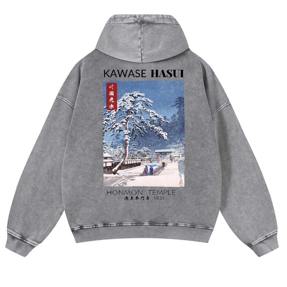 Kawase Hasui Vintage Washed Cotton Back Art Hoodie