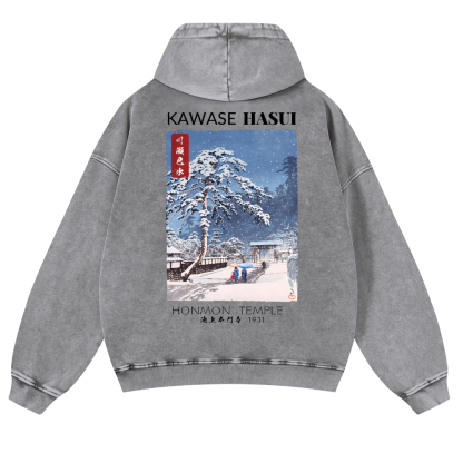 Kawase Hasui Vintage Washed Cotton Back Art Hoodie