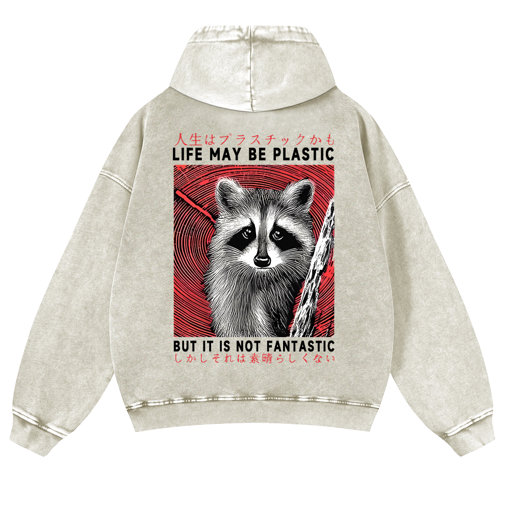 Raccoon Vintage Washed Cotton Back Art Hoodie