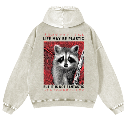 Raccoon Vintage Washed Cotton Back Art Hoodie