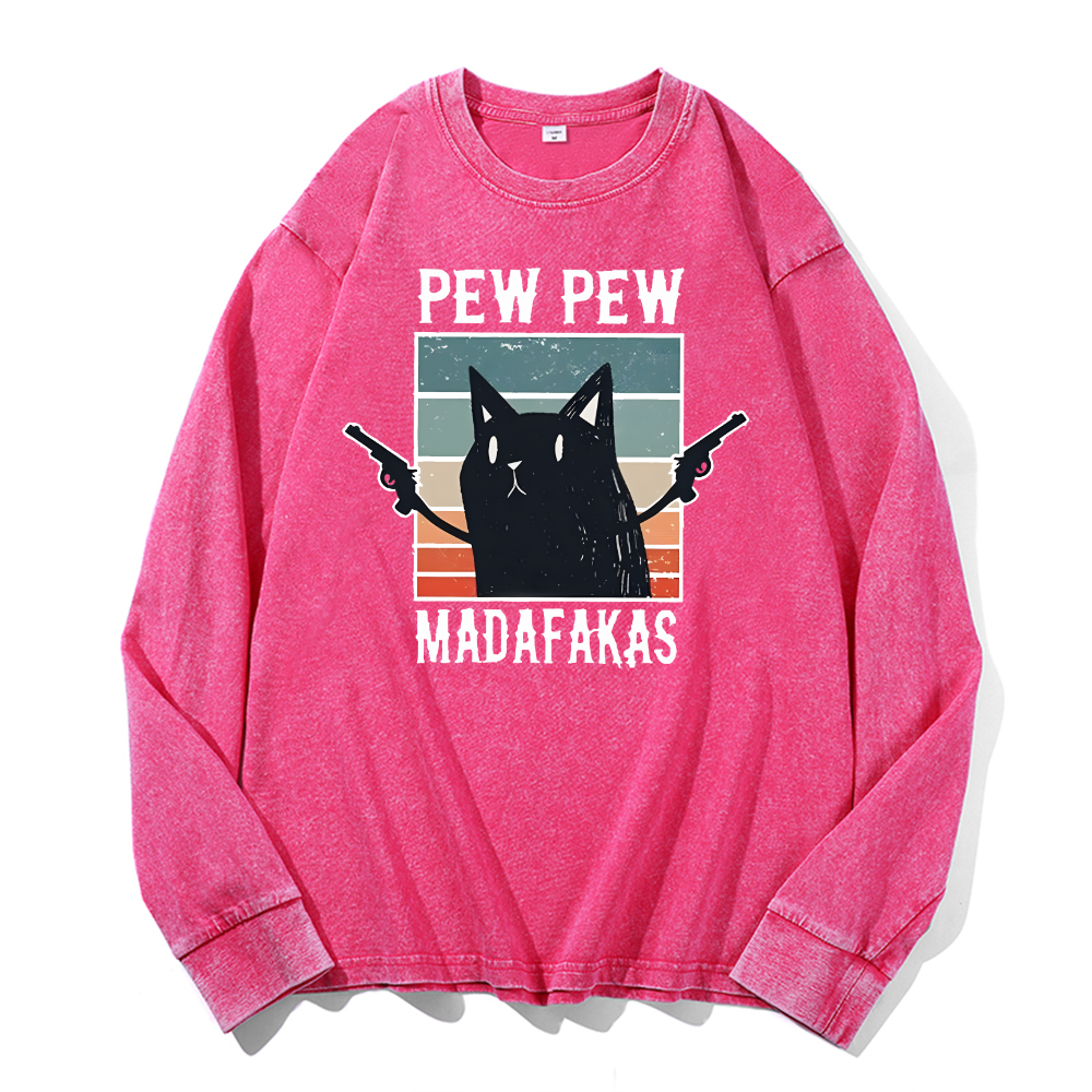 Cat Vintage Cotton Wash Crewneck Sweatshirt